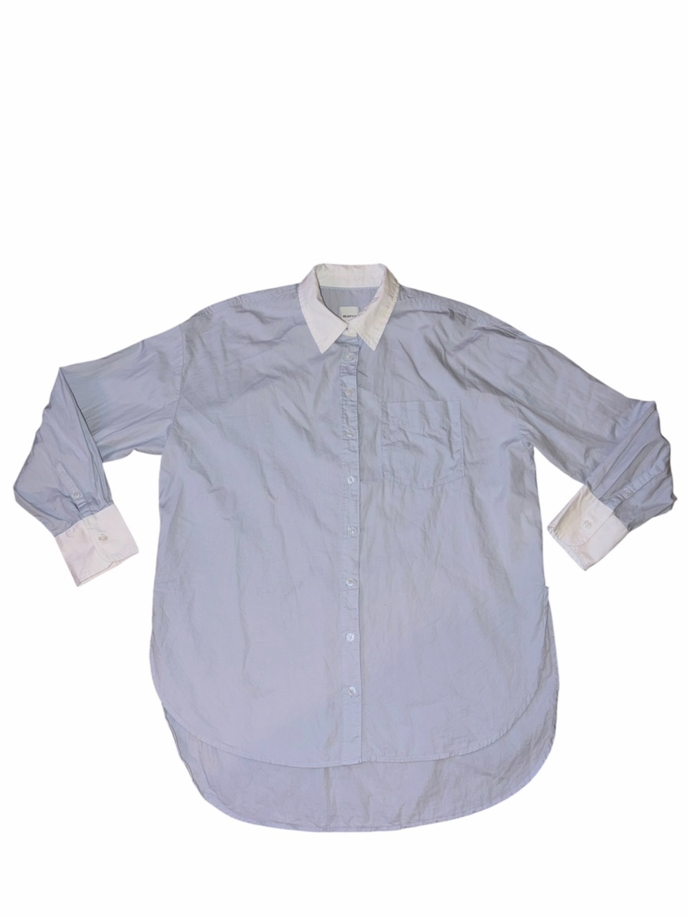 Maeve by Anthropologie Light Blue White Button Down Shirt Small Oversized Cotton